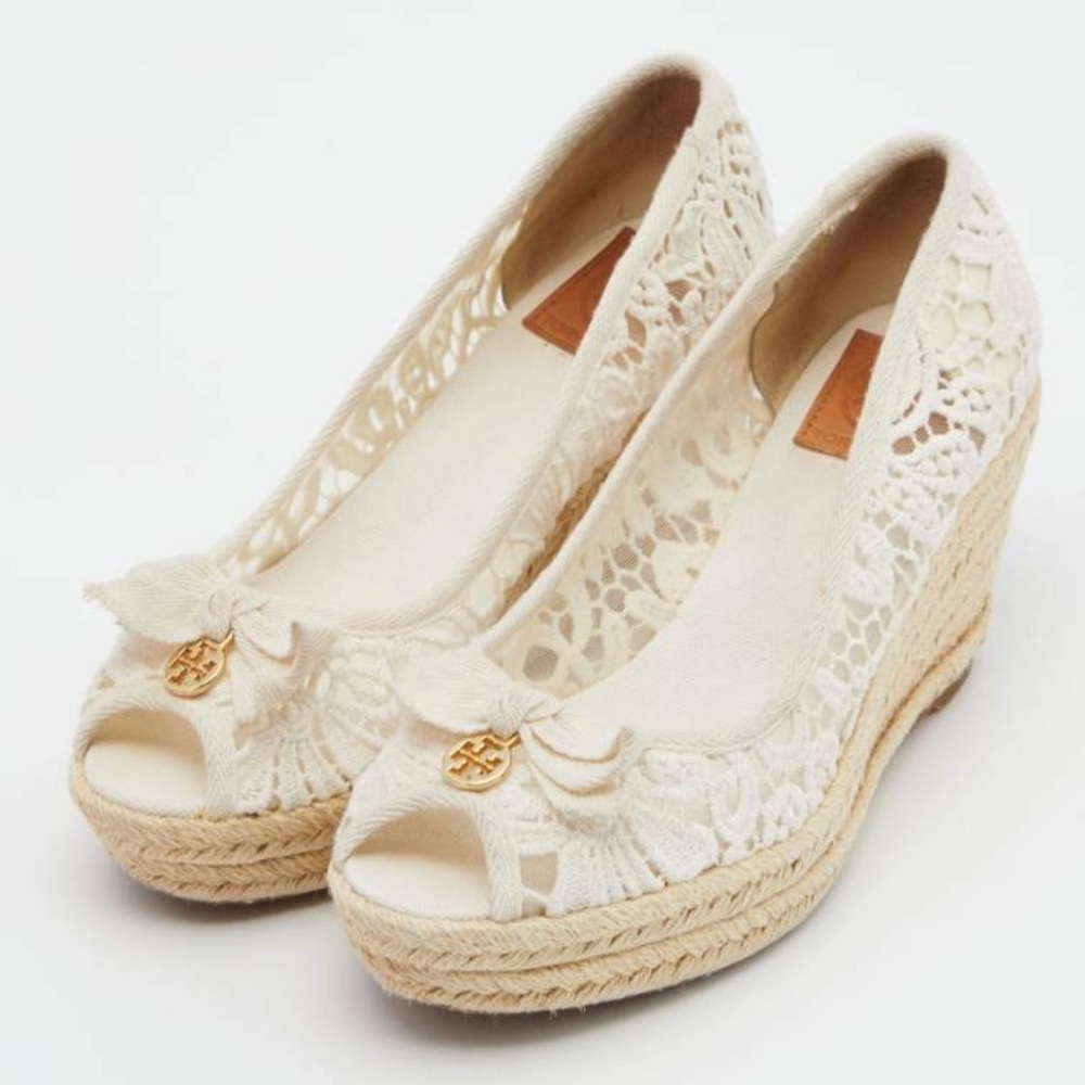 Tory Burch Lace Cream Wedges
